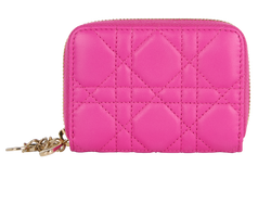Christian Dior Small Lady Dior Voyageur Coin Purse, Lthr, Pink, 97-MA, 2*